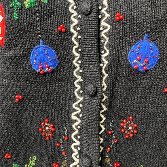 ERIKA Black Embroidered Sequins Ugly Christmas Holiday Vest Sweater Size Large - Picture 12 of 16